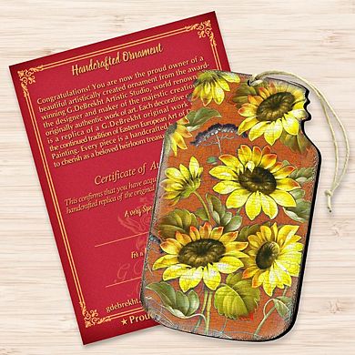 Sunflower Mason Jar Wooden Holiday Ornament by G. DeBrekht - Thanksgiving Halloween Decor