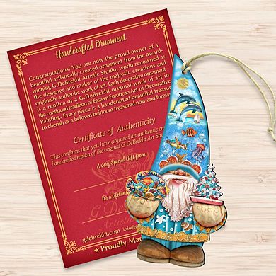 Coastal Gnome Dwarf Wooden Ornament by G. DeBrekht - Coastal Holiday Decor