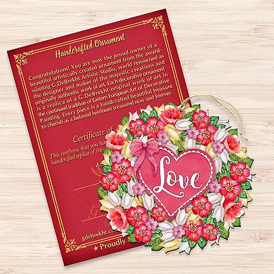 Love Flower Wreath Wooden Holiday Ornament by G.DeBrekht - Love Family Kids Decor
