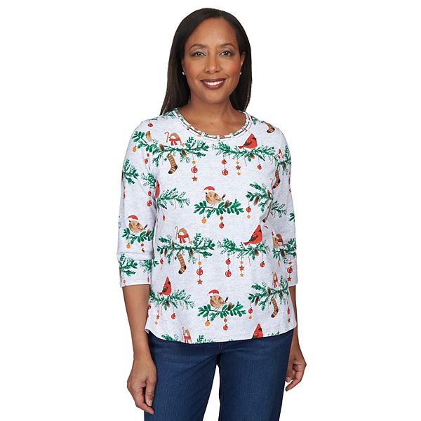 Petite Alfred Dunner Birds on a Branch Double Strap Top