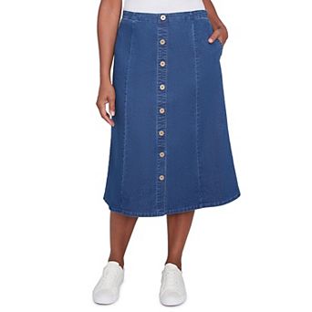Petite Alfred Dunner Paneled Midi Denim Skirt