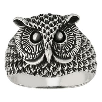 Menster Sterling Silver Oxidized Owl Ring
