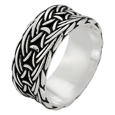 Menster Sterling Silver Oxidized Textured Band Ring