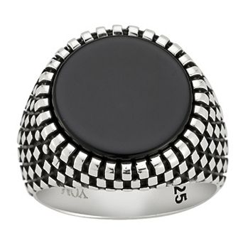 Menster Sterling Silver Black Onyx Oxidized Signet Ring