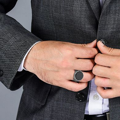 Menster Sterling Silver Black Onyx Oxidized Signet Ring