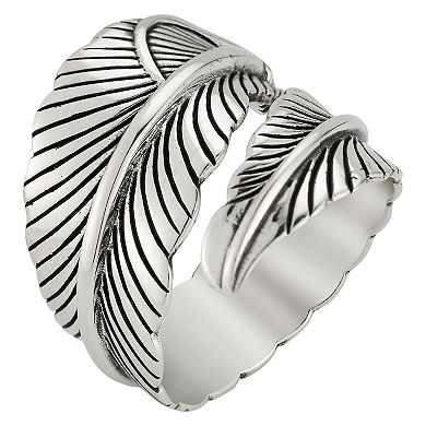 Menster Sterling Silver Oxidized Feather Ring