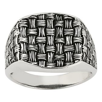 Menster Sterling Silver Oxidized Square Weave Signet Ring