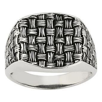 Menster Sterling Silver Oxidized Square Weave Signet Ring