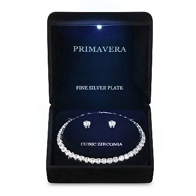 Primavera Silver Plated Cubic Zirconia Tennis Bracelet & Earring Set