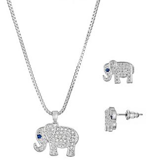 Primavera Silver Plated Cubic Zirconia Elephant Pendant & Earring Set
