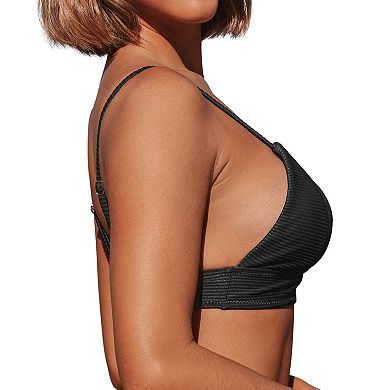 Women's Cupshe V-Neck Ribbed Adjustable Spaghetti Strap Bikini Top
