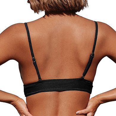 Women's Cupshe V-Neck Ribbed Adjustable Spaghetti Strap Bikini Top