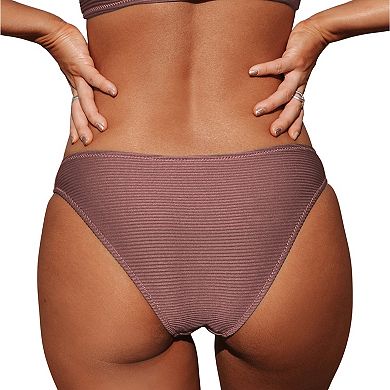 Women's Cupshe Ribbed Low Waisted Mid Cut Cheeky Bikini Bottoms