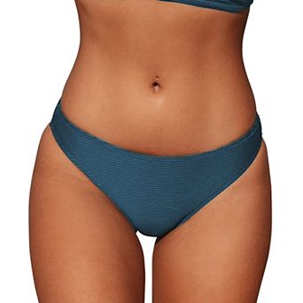 Women's Cupshe Ribbed Low Waisted Mid Cut Cheeky Bikini Bottoms