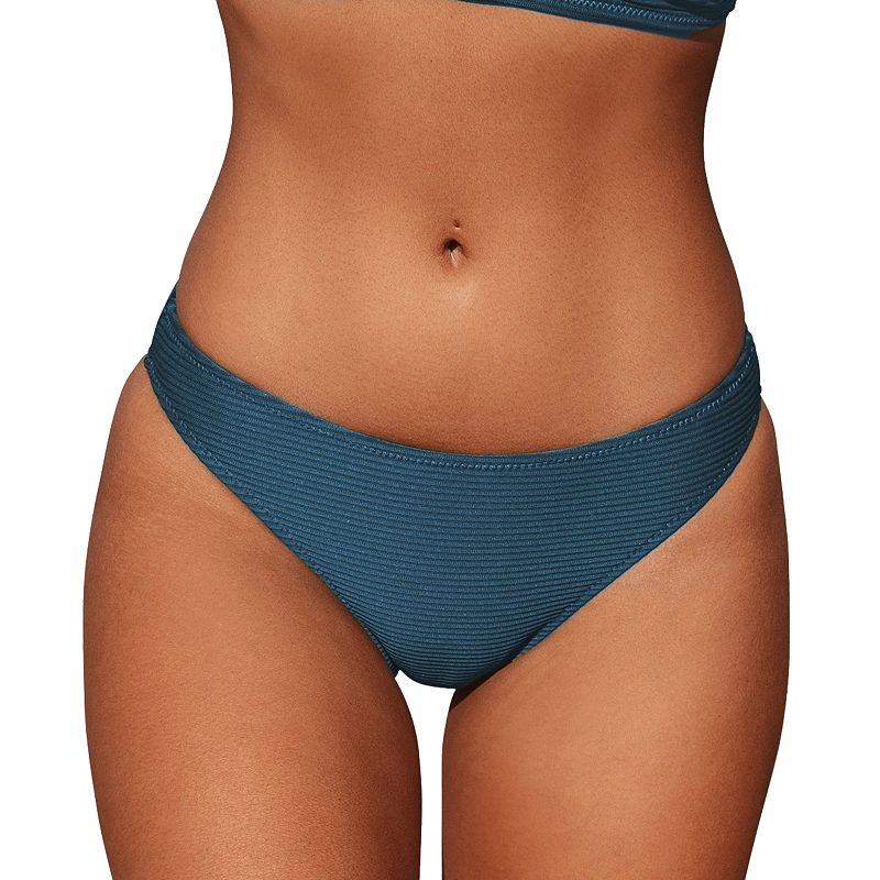 Women's Cupshe Ribbed Low Waisted Mid Cut Cheeky Bikini Bottoms, Size: XS, Blue