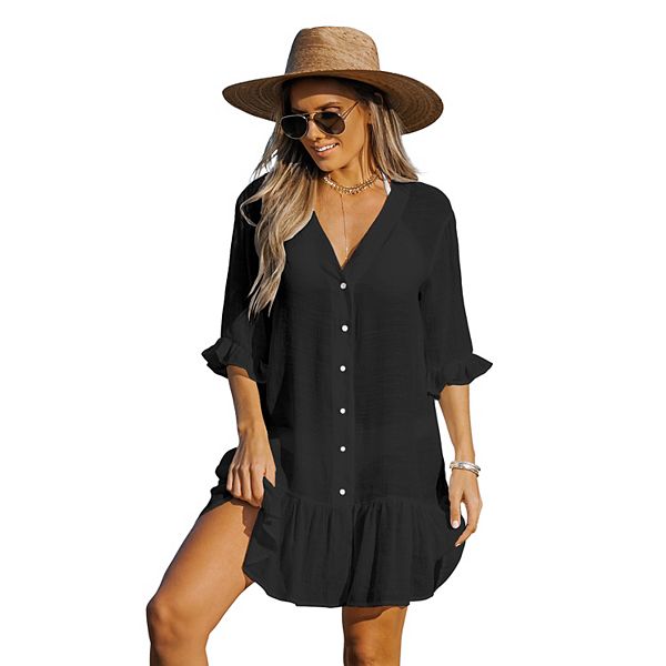 Women's CUPSHE Semi-Sheer Ruffled Cover-Up Dress