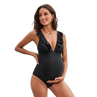 Women's Cupshe Ruffled Plunge V-Neck Ruched Maternity One-Piece Swimsuit