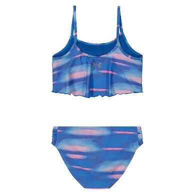 Girls 7-16 Under Armour Surge Tie Dye Stripe Ruffly Midkini Top & Hipster Bottoms Swim Set