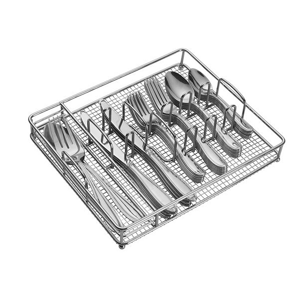 Pfaltzgraff Linden 42-pc 18.0 Stainless Steel Flatware Set w/wire caddy, Service for 8