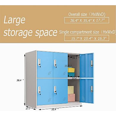 MECOLOR 35.4 in. Multipurpose Kids, Adults Locker Metal 6 Door Storage Cabinet Room Organizer with Lock for Clutter, Toys, Clothes, Shoes, Bags, Backpacks