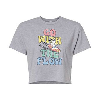 Juniors' Peanuts Snoopy Go With The Flow Cropped Graphic Tee