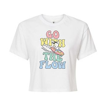Juniors' Peanuts Snoopy Go With The Flow Cropped Graphic Tee