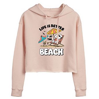 Juniors' Peanuts Snoopy At The Beach Cropped Hoodie