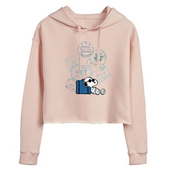 Juniors' Peanuts Snoopy Travel Stamps Cropped Hoodie