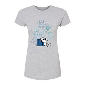 Juniors' Peanuts Snoopy Travel Stamps Graphic Tee
