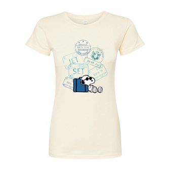 Juniors' Peanuts Snoopy Travel Stamps Graphic Tee