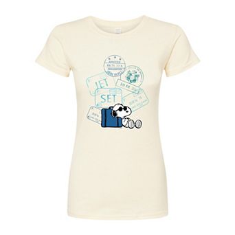 Juniors' Peanuts Snoopy Travel Stamps Graphic Tee