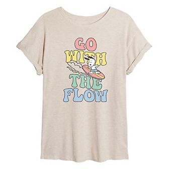 Juniors' Peanuts Snoopy Go With The Flow Oversized Tee