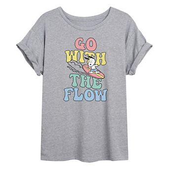 Juniors' Peanuts Snoopy Go With The Flow Oversized Tee
