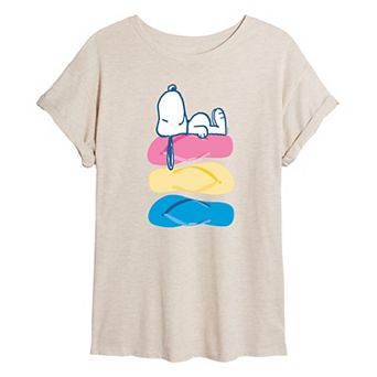 Juniors' Peanuts Snoopy Flip Flops Oversized Graphic Tee