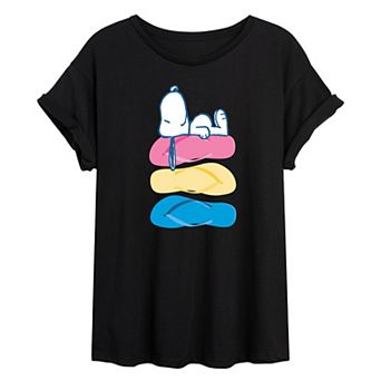 Juniors' Peanuts Snoopy Flip Flops Oversized Graphic Tee
