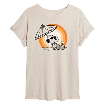 Juniors' Peanuts Snoopy Sunset Oversized Graphic Tee