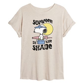 Juniors' Peanuts Snoopy Summer In The Shade Oversized Graphic Tee