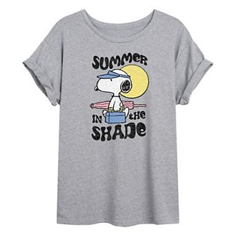 Juniors' Peanuts Snoopy Summer In The Shade Oversized Graphic Tee
