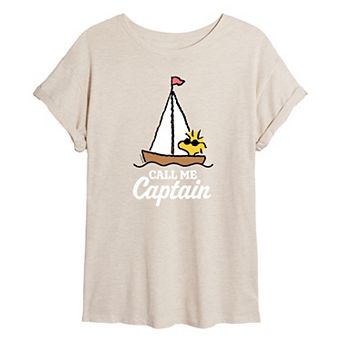 Juniors' Peanuts Snoopy Call Me Captain Oversized Graphic Tee