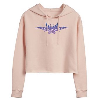 Juniors' Tribal Butterfly Tattoo Cropped Hoodie