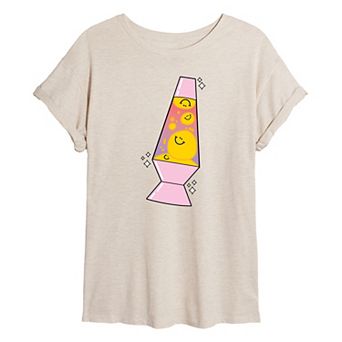 Juniors' Smiley Face Lava Lamp Oversized Graphic Tee