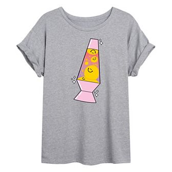 Juniors' Smiley Face Lava Lamp Oversized Graphic Tee