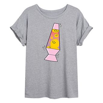 Juniors' Smiley Face Lava Lamp Oversized Graphic Tee