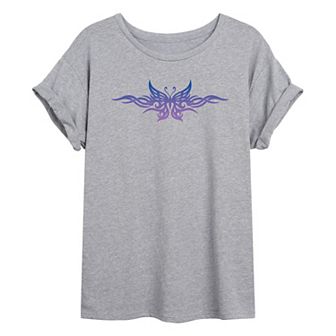 Juniors' Tribal Butterfly Tattoo Oversized Graphic Tee