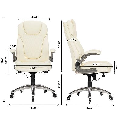 Ergonomic Executive Office Chair with Rubber Wheels, High Back Computer Chair with Rocking Function