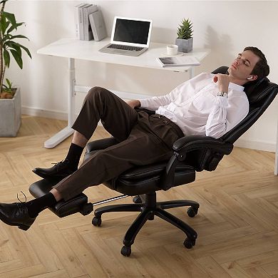 Reclining Executive Office Chair with Footrest, High Back Computer Desk Chair with Lumbar Pillow