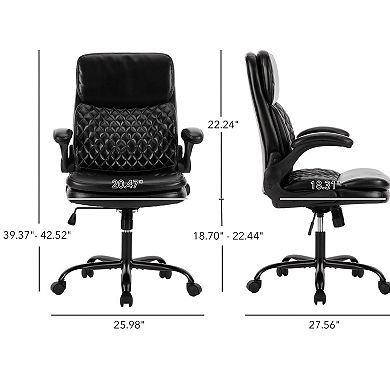 PU Leather Task Chair with Flip-up Armrests, Ergonomic Home Office Chair with Rocking Function