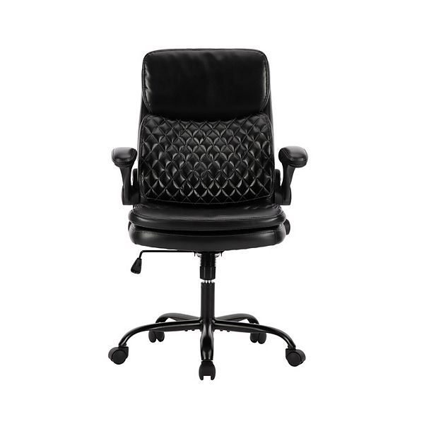 PU Leather Task Chair with Flipup Armrests, Ergonomic Home Office Chair with Rocking Function