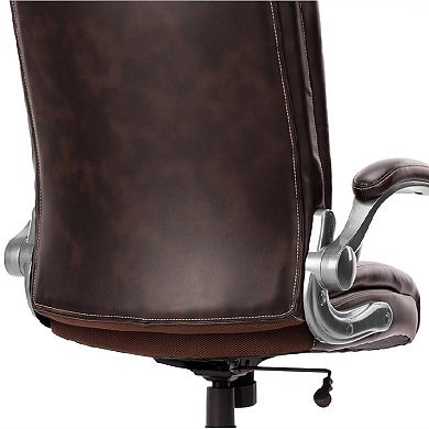 Big and Tall PU Leather Office Chair, High Back Computer Desk Chair 400 lbs with Padded Flip-Up Arms