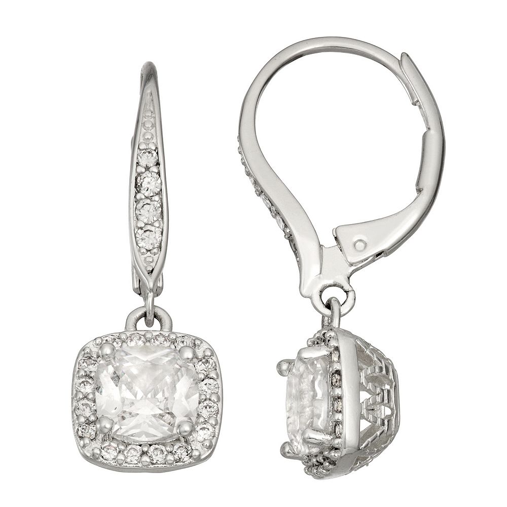 Napier Silver Tone Cubic Zirconia Accent Drop Earrings